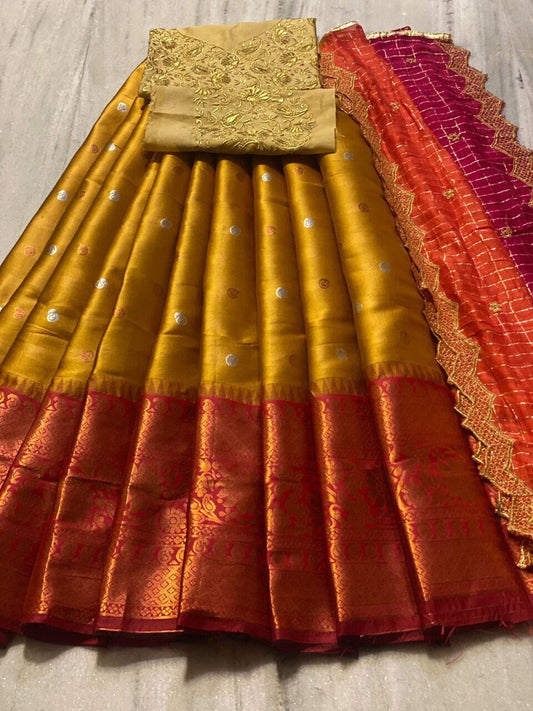 Kanjivaram Silk Half Saree  Lehenga With Dupatta Banarasi Silk Blouse South Indian Wedding Woman Saree Lengha