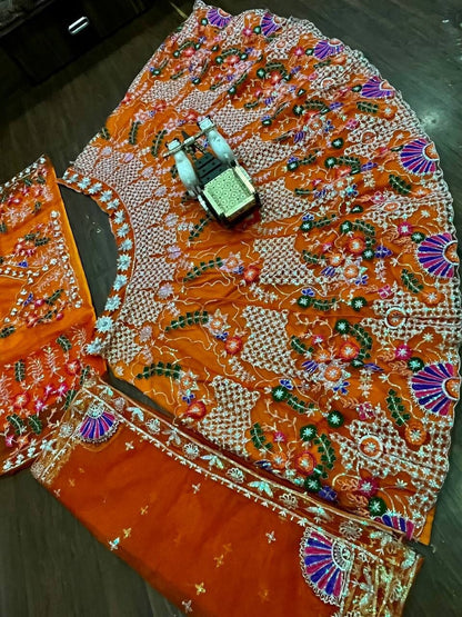 Beautiful orange Soft Net Lehenga Choli - Heavy Embroidery And Sequence Work With Heavy Net Dupatta For Women