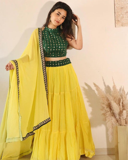 Desinger Yellow lehenga choli for women ready to wear party wedding  lehenga choli ndo-western Outfits, Indian Outfits, Bollywood lehengas