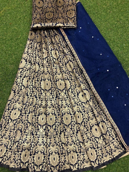 Designer Kanjivaram Silk Half Saree lehenga Zari Weaving South Indian Wedding Woman Saree lehenga with stitched blouse