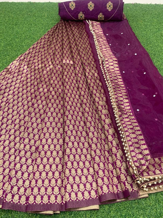 Exclusive Pure Kanjivaram Silk Half Saree Lehenga Choli with Embroidery Work Lehenga Choli