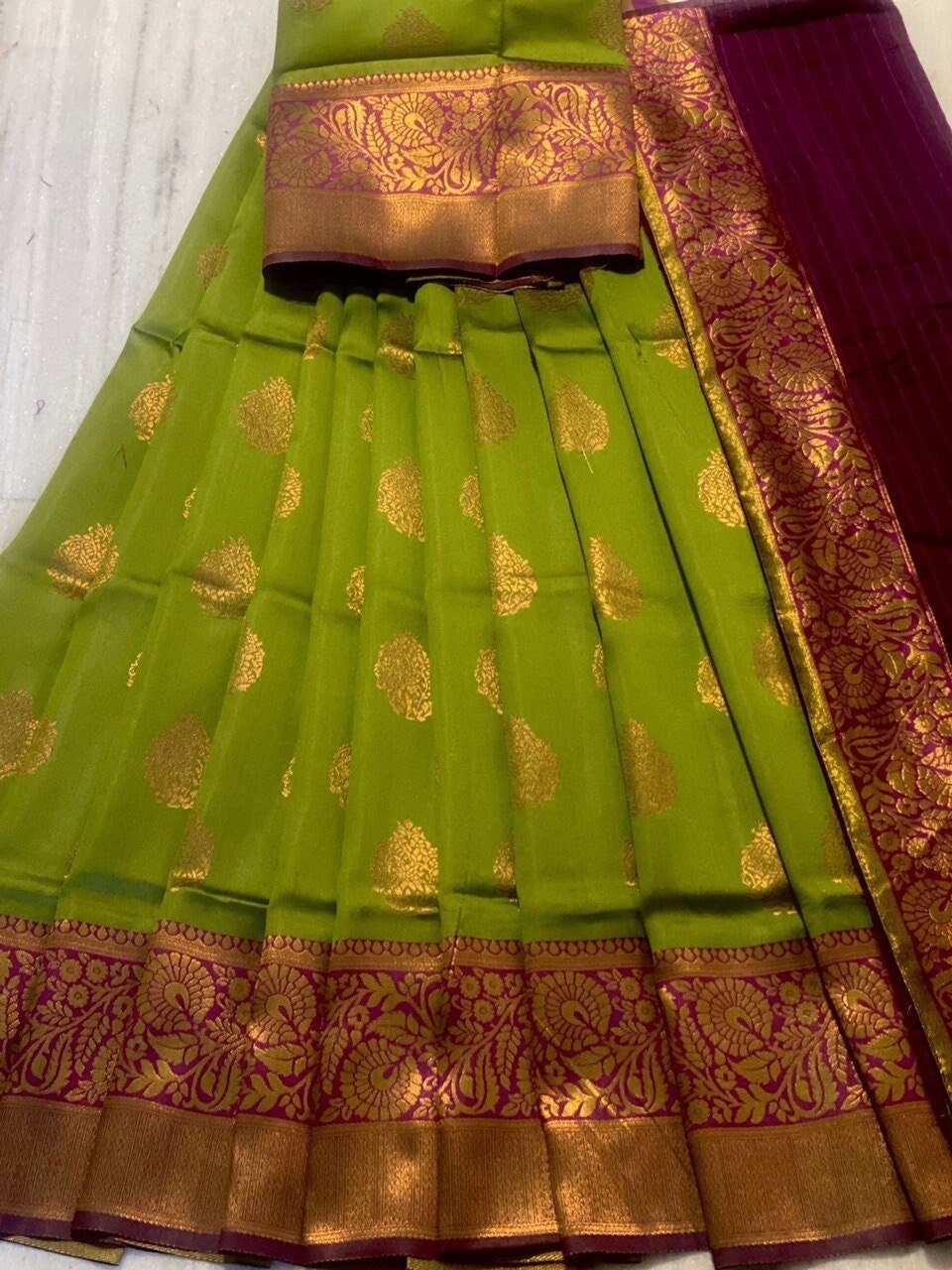 Designer Kanjivaram pattu silk lehenga Silk Half Saree lehenga South Indian Wedding Woman Sari blouse and lehenga Indian Wedding skirt