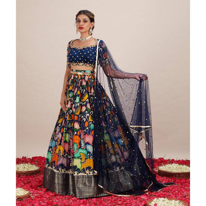 Designer Kalamkari Half Lehenga Wedding,Reception Function Wear Soft Fabric With  Moti Work Lace Border Dupatta Designer Readymade For Women