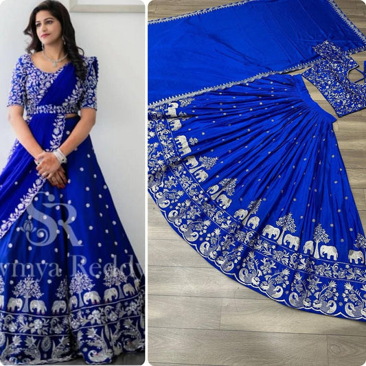 Blue Colors Embroidered Attractive Party Wear Silk Lehenga choli Indian Wedding Lehenga Choli Punjabi Lehengas Lehenga For Women