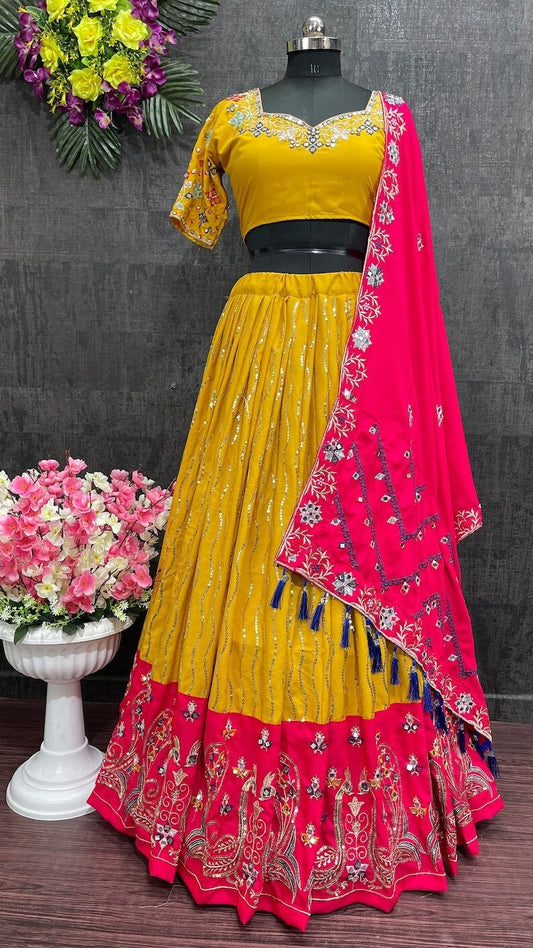 Navratri Special yellow lehanga choli for women Yellow lehenga for women