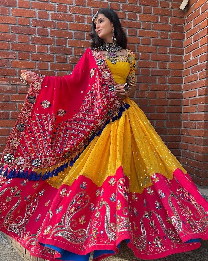 Navratri Special yellow lehanga choli for women Yellow lehenga for women