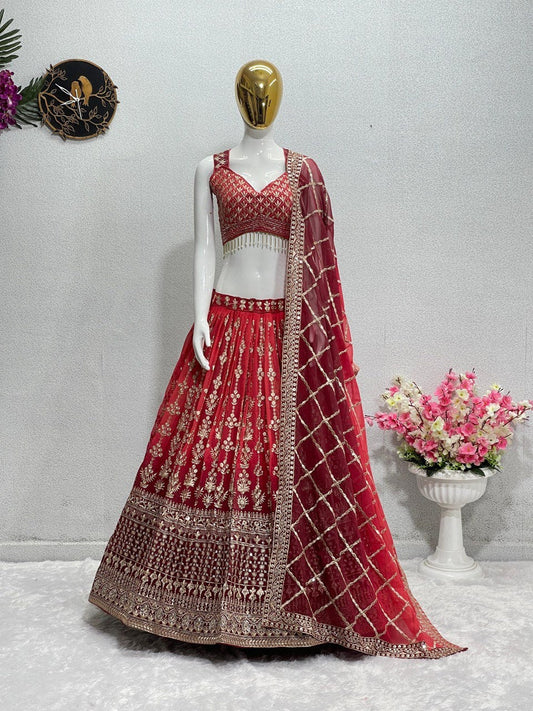 Wedding Womens Lehenga Choli, Full Stitched Chikankari , Reception Wear Soft Net Fabric With 9 MM Sequin Embroidered & Canvas Fittin