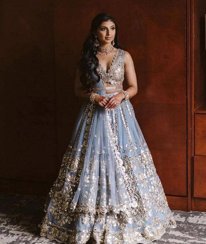 Beautiful sky blue lehanga choli for women  Semistitched Lehenga, Bridesmaid Lehengas,Sabyasachis Lehengas