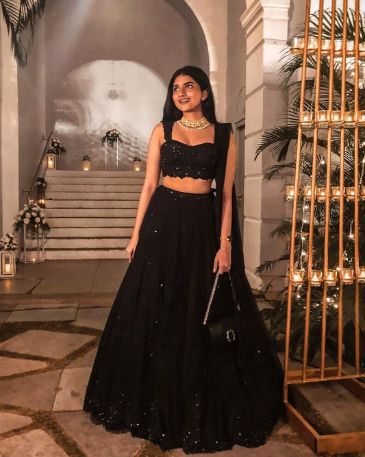 Black Georgette Lehenga And Banglori Satin Wedding Lehenga Semistitched Lehenga, Sabyasachis Lehengas