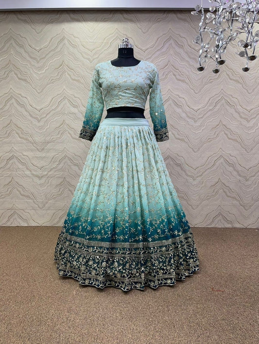 Sky Blue Georgette Lehenga Choli  Party Wear Silk Lehenga choli Punjabi Ethnic Lehengas, Indo-western Outfits, Indian Outfits