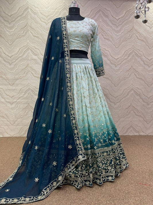 Sky Blue Georgette Lehenga Choli  Party Wear Silk Lehenga choli Punjabi Ethnic Lehengas, Indo-western Outfits, Indian Outfits