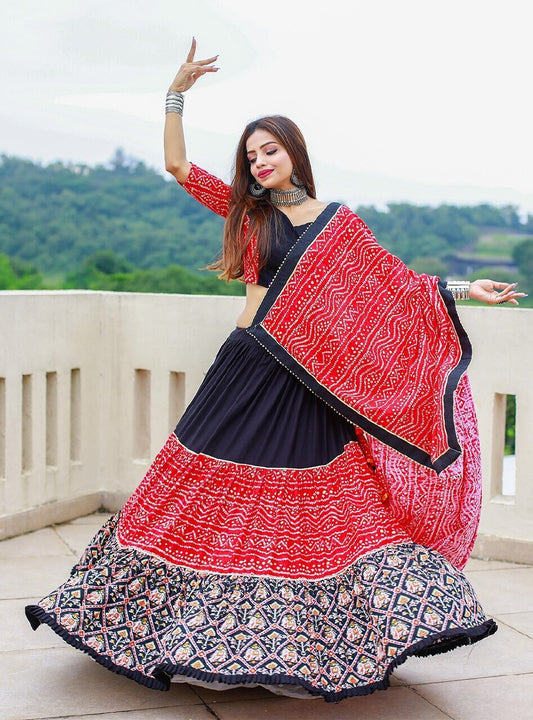 Navratri Garba Lehenga Choli Indian Festival gujarati with patola and bandhani print Combination in lehenga choli