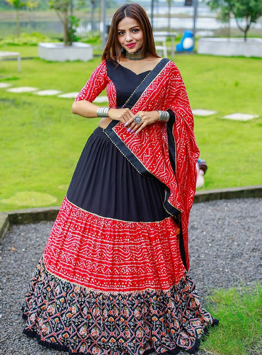 Navratri Garba Lehenga Choli Indian Festival gujarati with patola and bandhani print Combination in lehenga choli