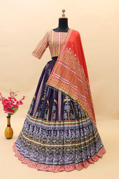 Special Butter Silk Lehenga Choli Dupatta Printed lehenga choli Real Mirror Work chaniya choli For Women Garba special chaniya choli