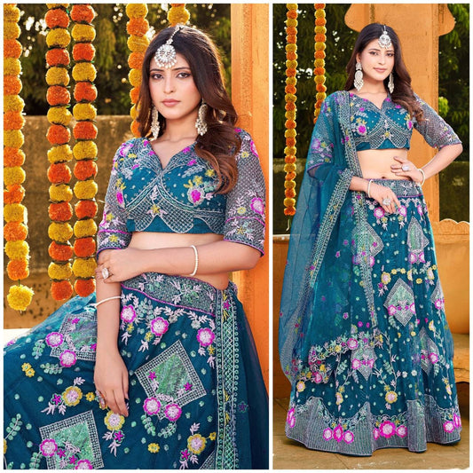 Designer Blue Color Lehenga cholin for women Semistitched Lehenga, Bridesmaid Lehengas