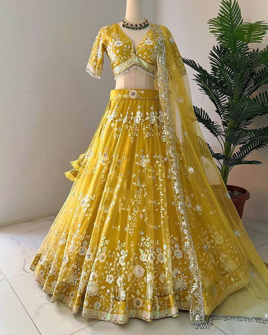 Yellow Color Designer Semistitched Lehenga, Bridesmaid Lehengas, Sabyasachis Lehengas