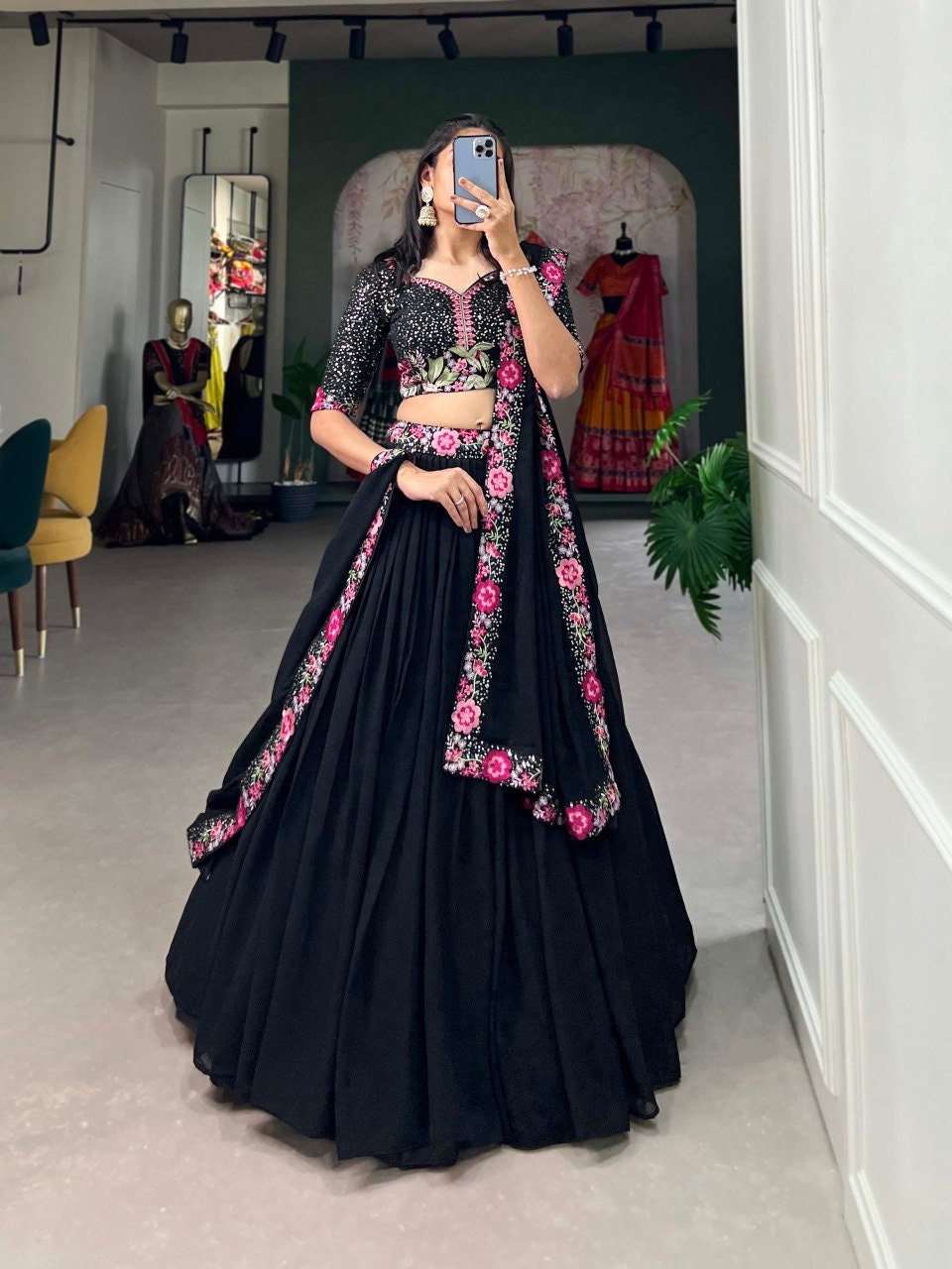 Premium Designer Black Lehenga Choli For Wedding Function,Partywear 3pc Readymade Lehenga Choli , Bridal Lehenga , Lehenga Choli,Lehengas