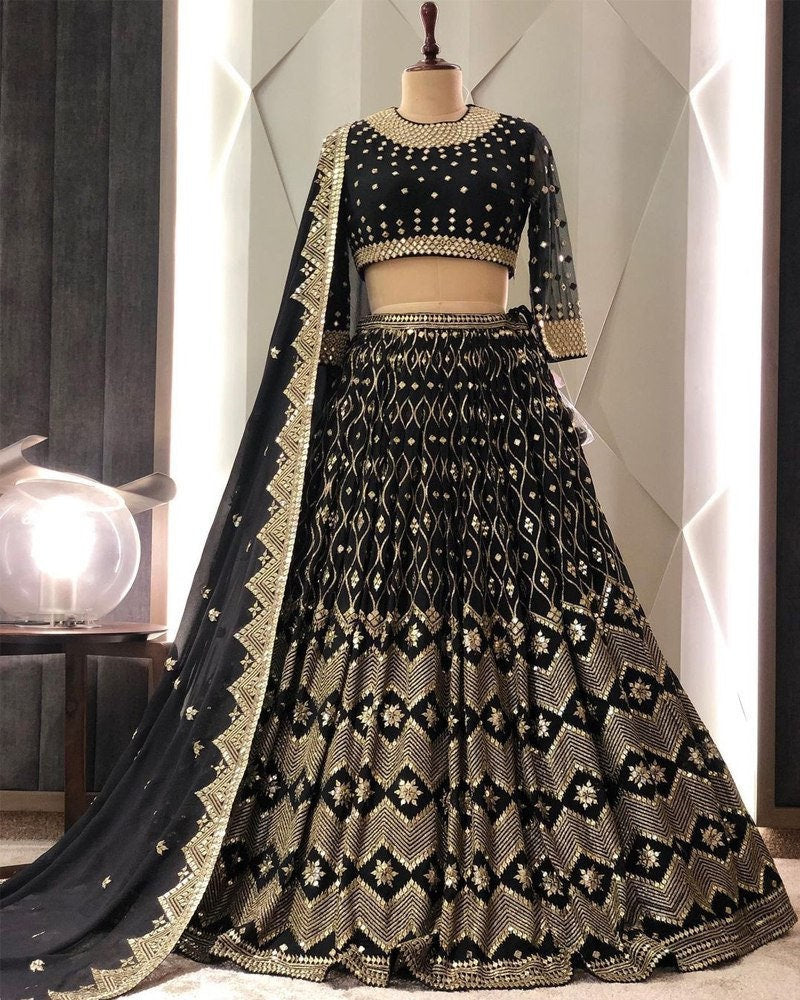 Beautiful Black Georgette Lehenga Choli Wedding Lehengas,Indian Lehenga ,Designer Lehenga Indo-western Outfit