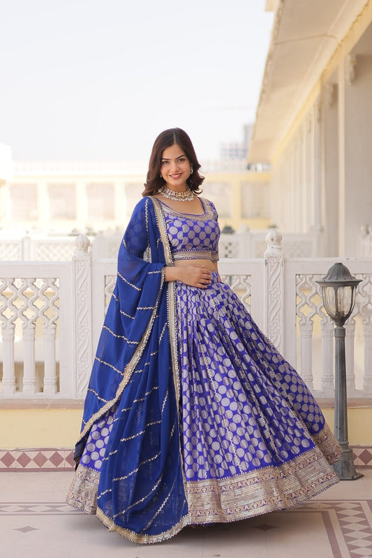 Designer Dyeable Pure Viscose Jacquard fabric Lehenga Choli & Dupatta Set With Sequins Embroidered Work