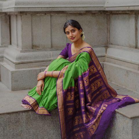 P GREEN AND PURPLE COMBINATION PURE SOFT SEMI SILK SAREE WITH ATTRACTIVE BLOUSE PIECE