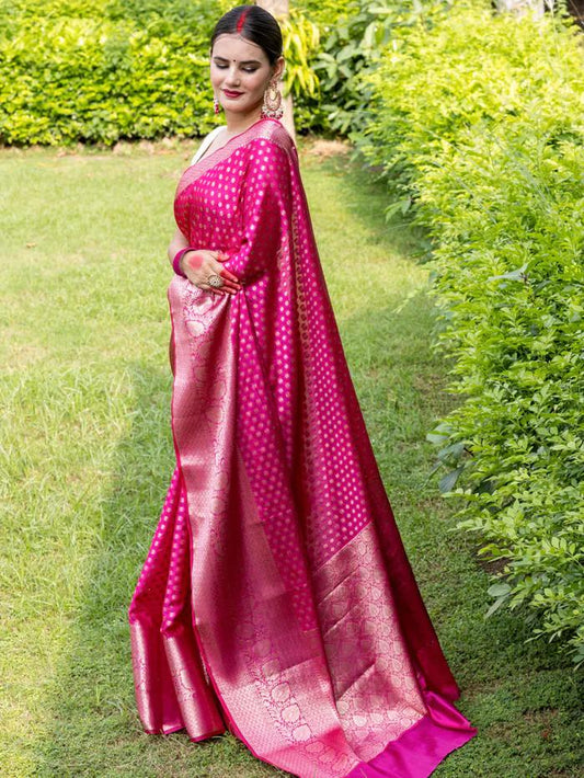 PINK PURE SOFT SEMI-SILK SAREE STYLISH BLOUSE PIECE