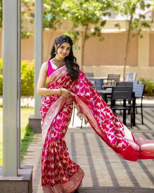 DARK PINK PURE SOFT SEMI-SILK SAREE STYLISH BLOUSE PIECE