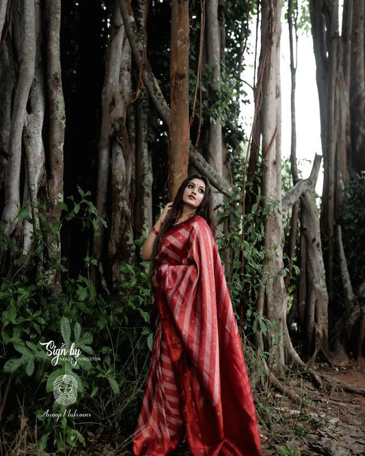 MAROON PURE SOFT SEMI-SILK SAREE STYLISH BLOUSE PIECE