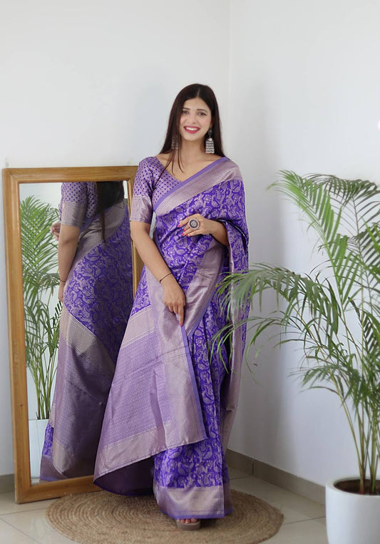 LAVENDER COLOUR SAREE PURE BANARASI COPPER ZARI WEAVING