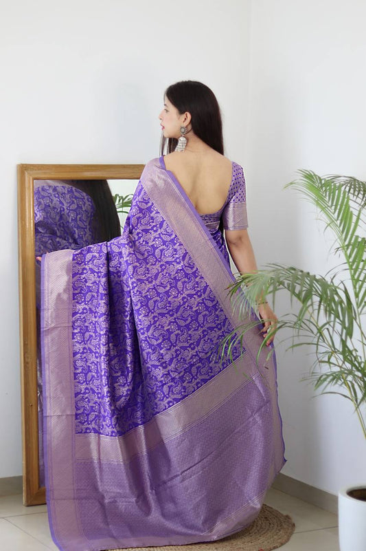 LAVENDER COLOUR SAREE PURE BANARASI COPPER ZARI WEAVING