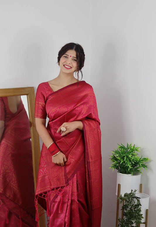 Women's Kanjivaram Soft Silk Banarasi Sarees With Blouse Piece