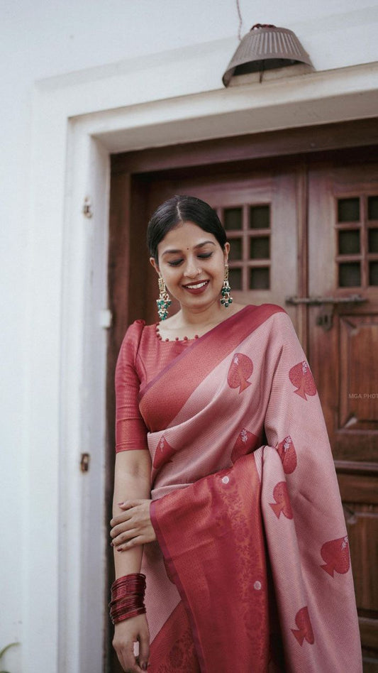 MAROON COLOUR SAREE  PURE BANARASI COPPER & SILVER ZARI WEAVING