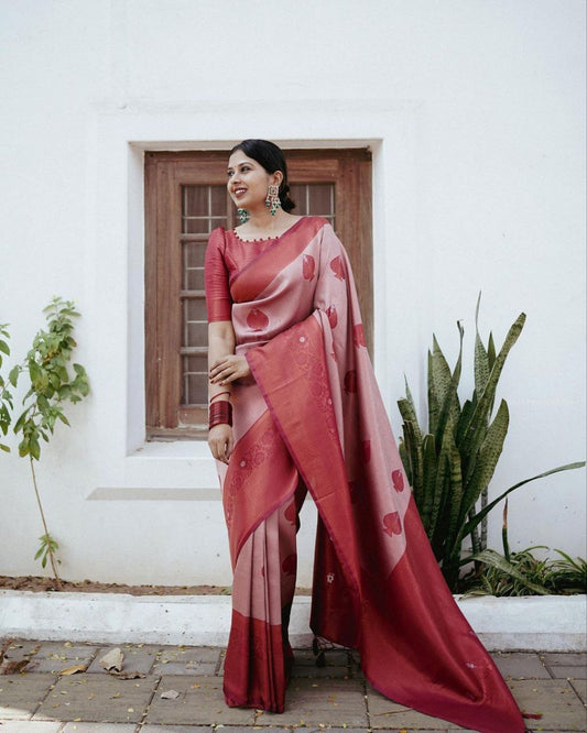 MAROON COLOUR SAREE  PURE BANARASI COPPER & SILVER ZARI WEAVING