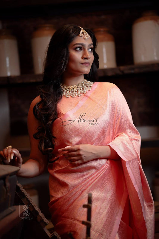 PEACH COLOR SAREE WITH COPPER ZARI WEAVING SAREE