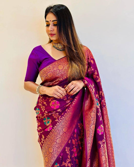 PURPLE COLOUR PURE BANARASI COPPER ZARI WEAVING SAREE