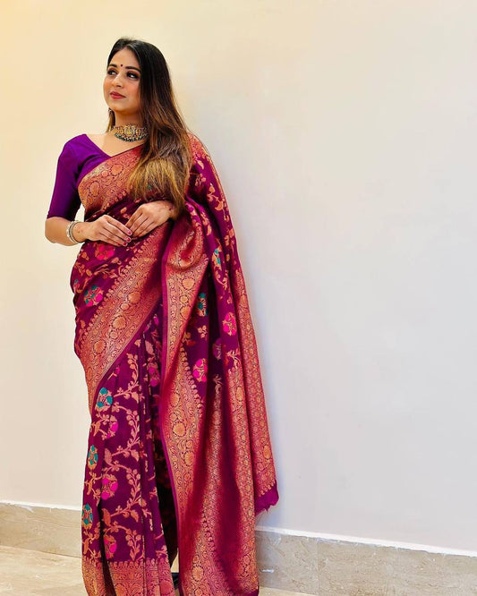 PURPLE COLOUR PURE BANARASI COPPER ZARI WEAVING SAREE