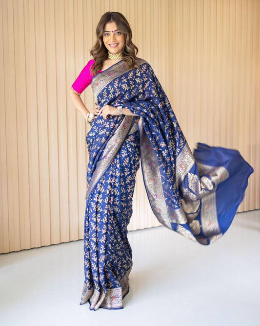 NAVY BLUE COLOUR WITH GOLDEN ZARI WEAVING SAREE