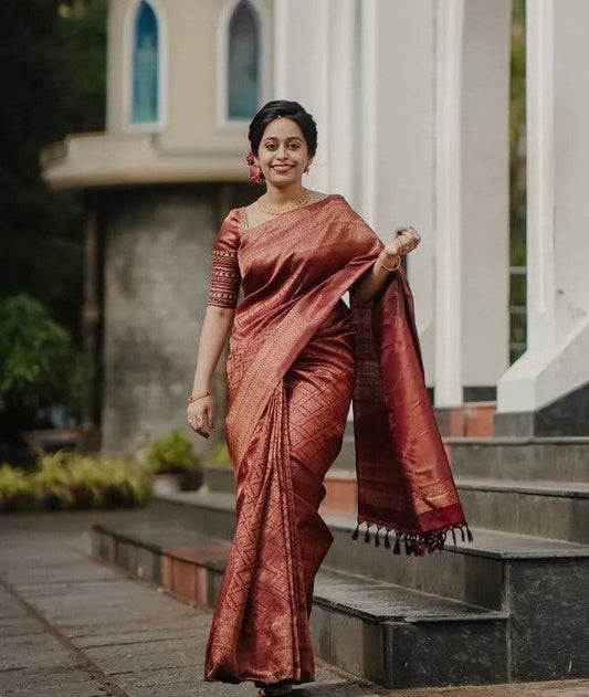 DARK MAROON COLOUR WITH COPPER ZARI WEAVING SAREE