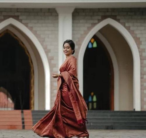 DARK MAROON COLOUR WITH COPPER ZARI WEAVING SAREE