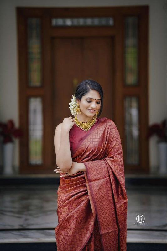 MAROON COLOUR WITH COPPER ZARI WEAVING SAREE