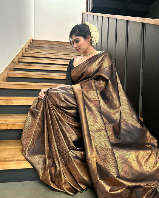 BLACK COLOR SAREE WITH COPPER ZARI WEAVING