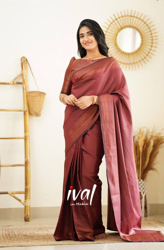 MAROON COLOUR SAREE  PURE BANARASI COPPER ZARI WEAVING