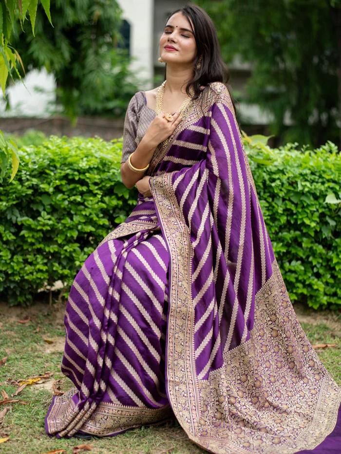 BANARASI Silk Saree, Exuding Regal Charm With Its Rich Pallu And Intricate Brocade Blouse