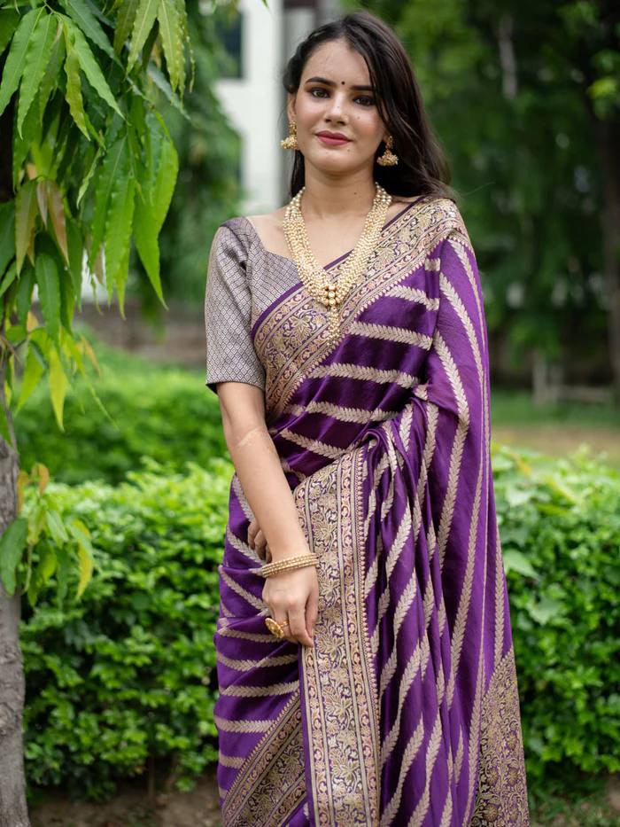 BANARASI Silk Saree, Exuding Regal Charm With Its Rich Pallu And Intricate Brocade Blouse