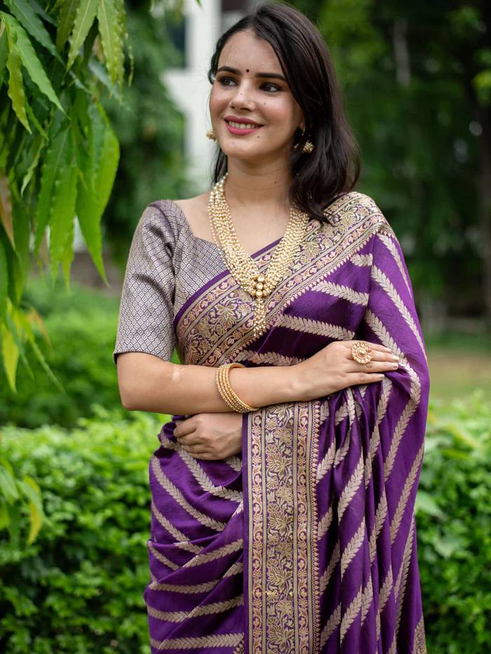 BANARASI Silk Saree, Exuding Regal Charm With Its Rich Pallu And Intricate Brocade Blouse