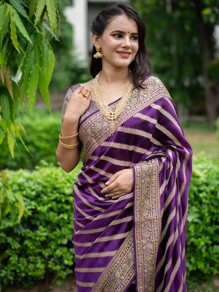 BANARASI Silk Saree, Exuding Regal Charm With Its Rich Pallu And Intricate Brocade Blouse