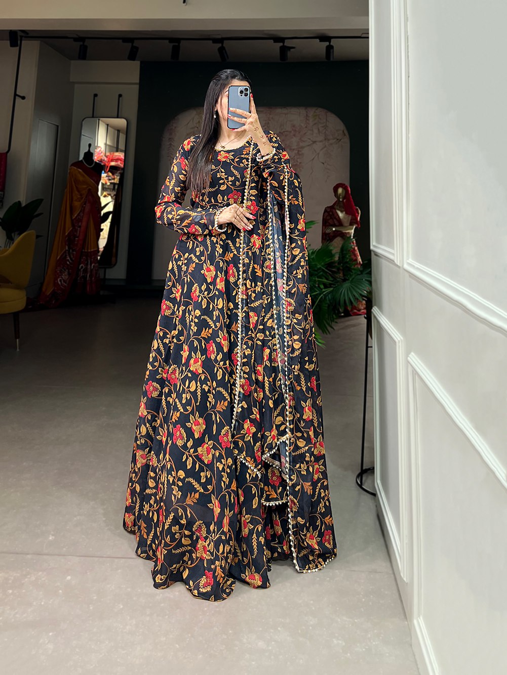 Anarkali Dress, Indian Flared Long Gown Kurti With Dupatta