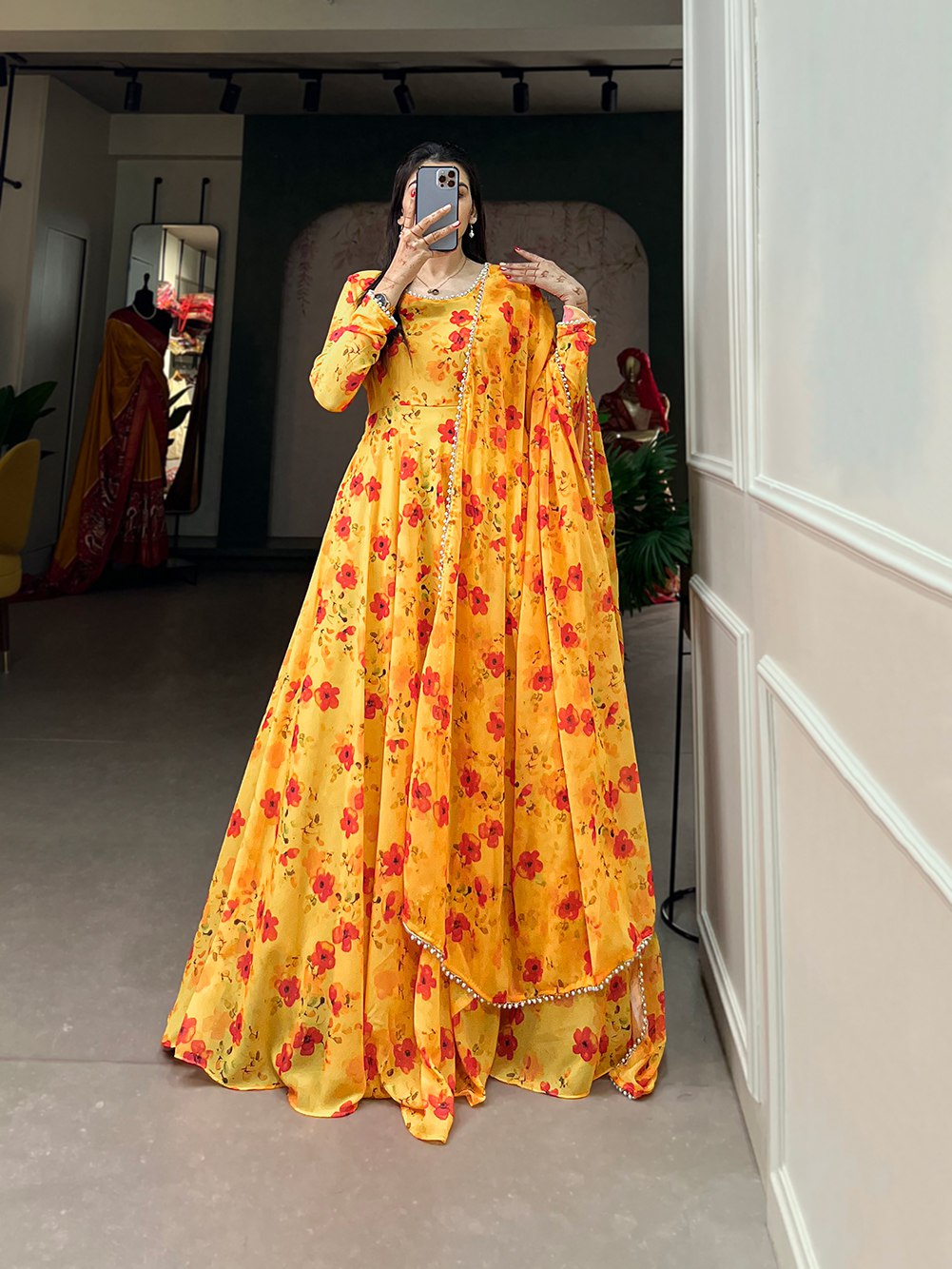 Anarkali Dress, Indian Flared Long Gown Kurti With Dupatta