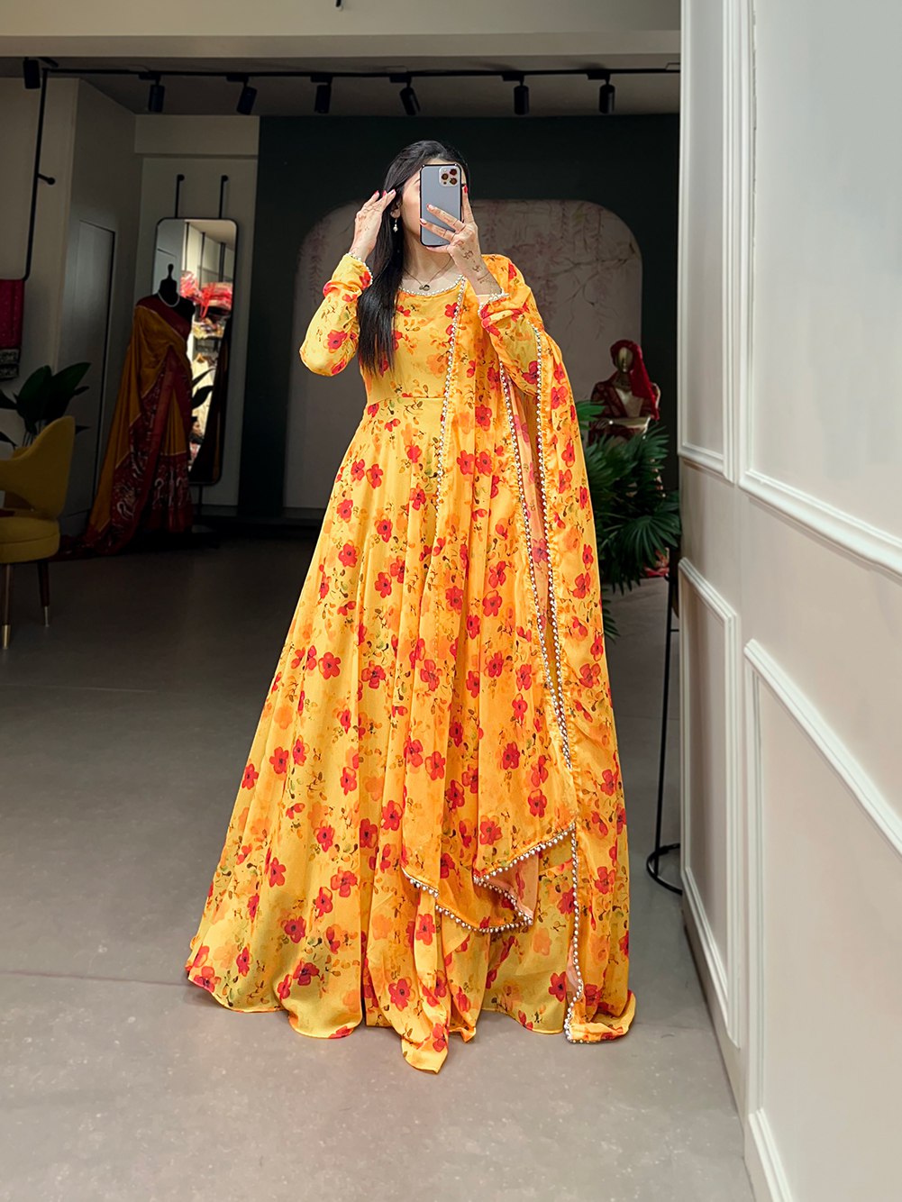 Anarkali Dress, Indian Flared Long Gown Kurti With Dupatta