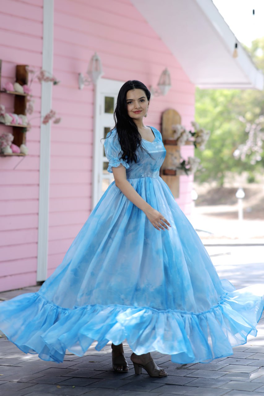 Anarkali Gown, Georgette Gown, Anarkali dress With With Full Ruffle Flair Stitched