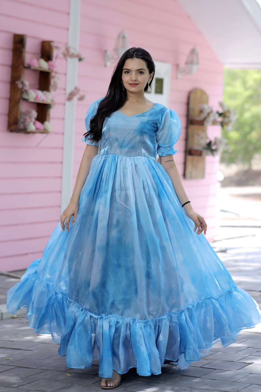 Anarkali Gown, Georgette Gown, Anarkali dress With With Full Ruffle Flair Stitched